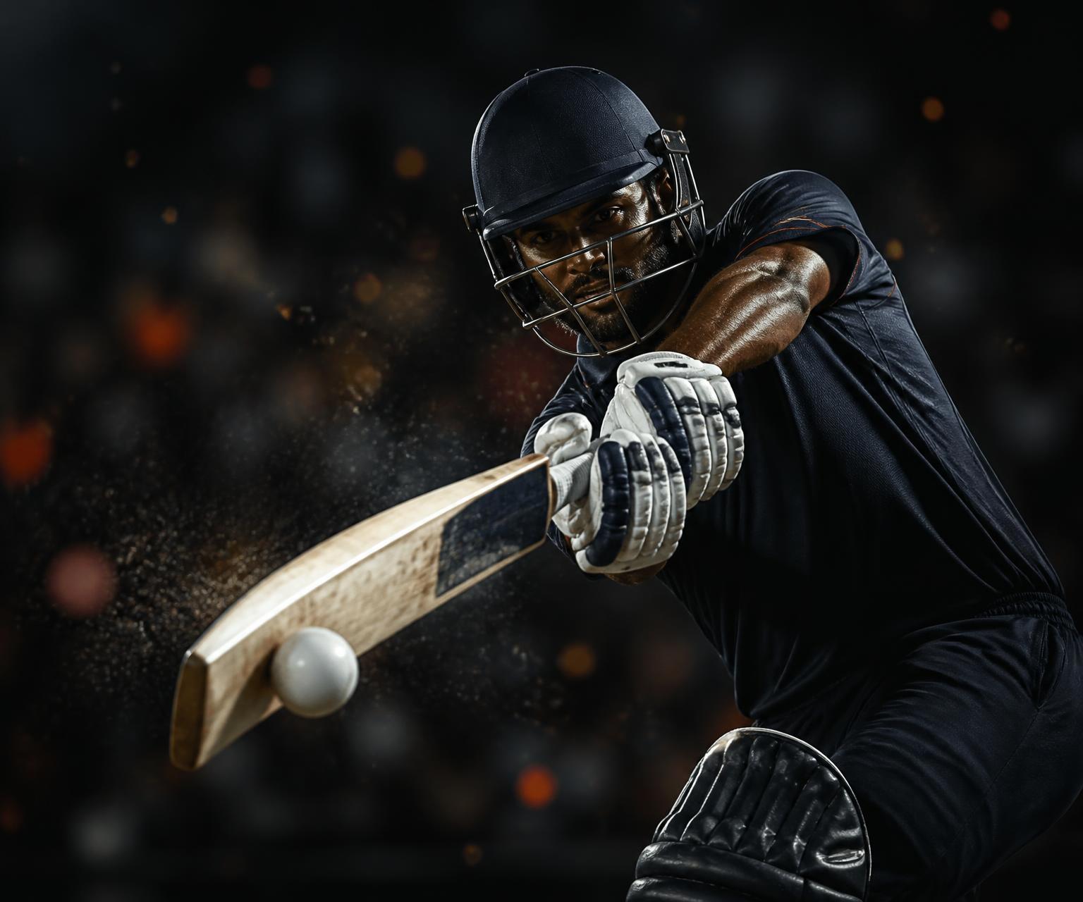 Cricket batter striking the ball